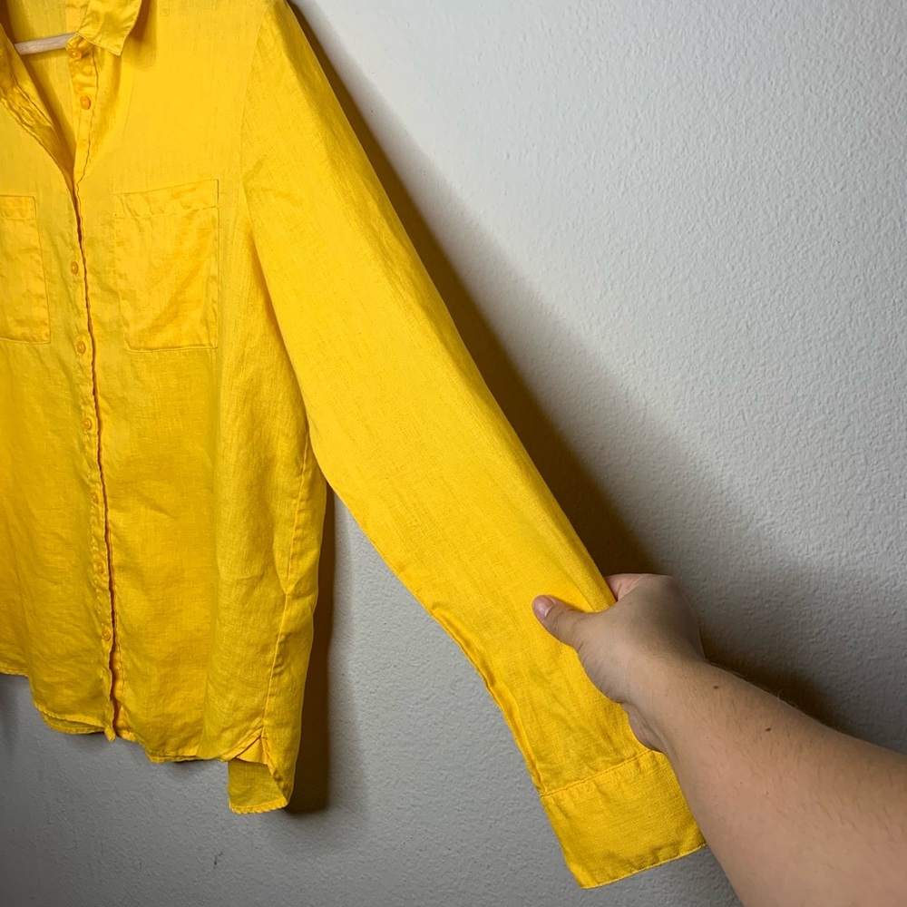 BODEN yellow linen long sleeve button down shirt - Picture 5 of 8